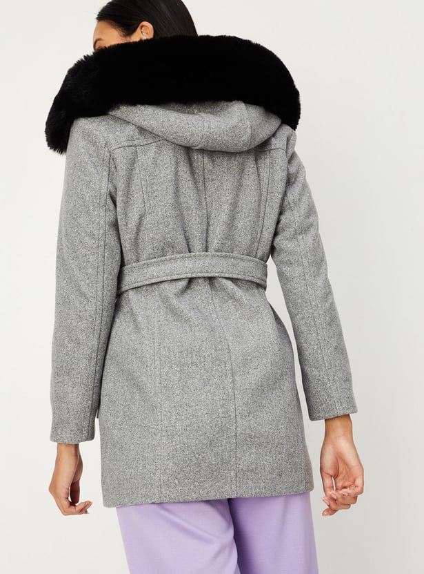 Women Faux Fur Trimmed Hooded Coat