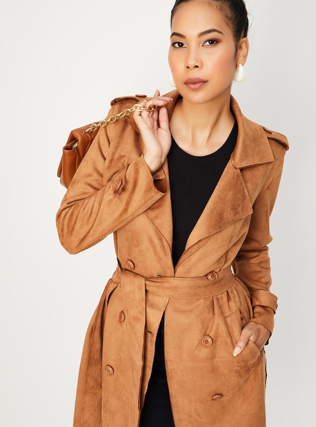 Women Suede Overlapped Coat