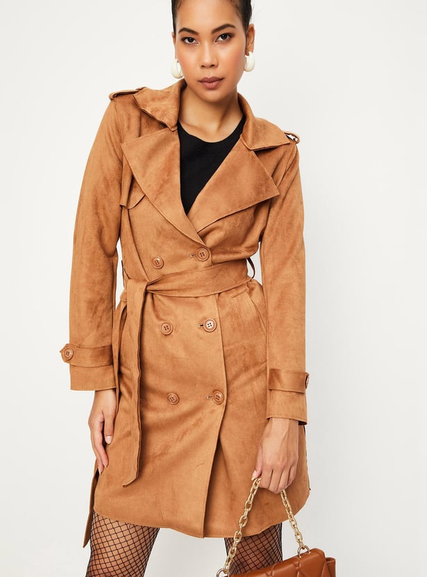 Women Suede Overlapped Coat