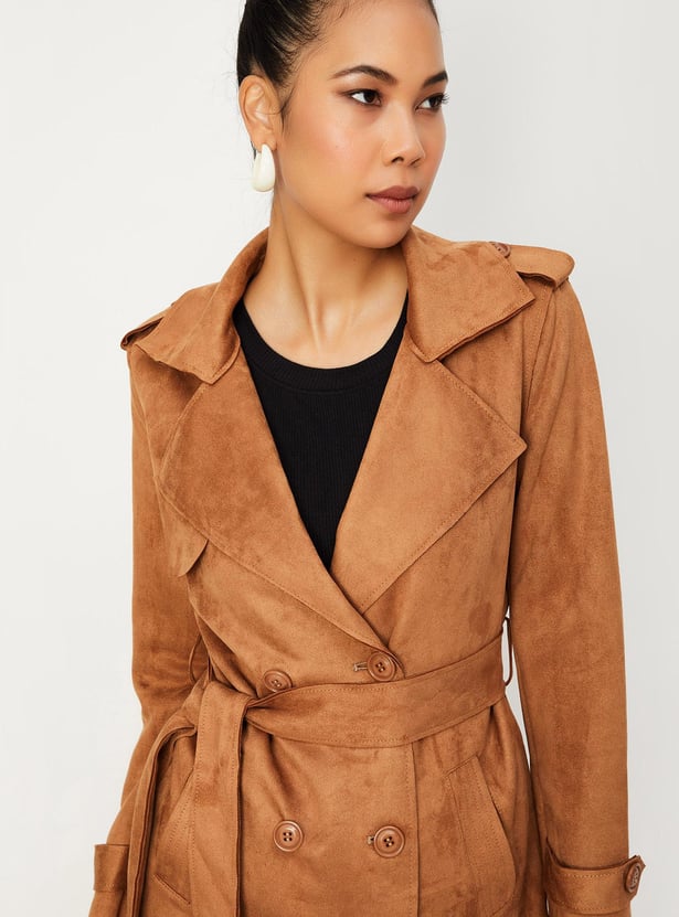 Women Suede Overlapped Coat