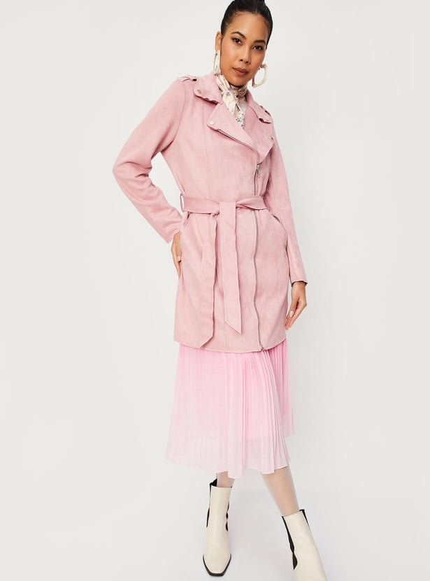 Women Lapel Collared Suede Coat