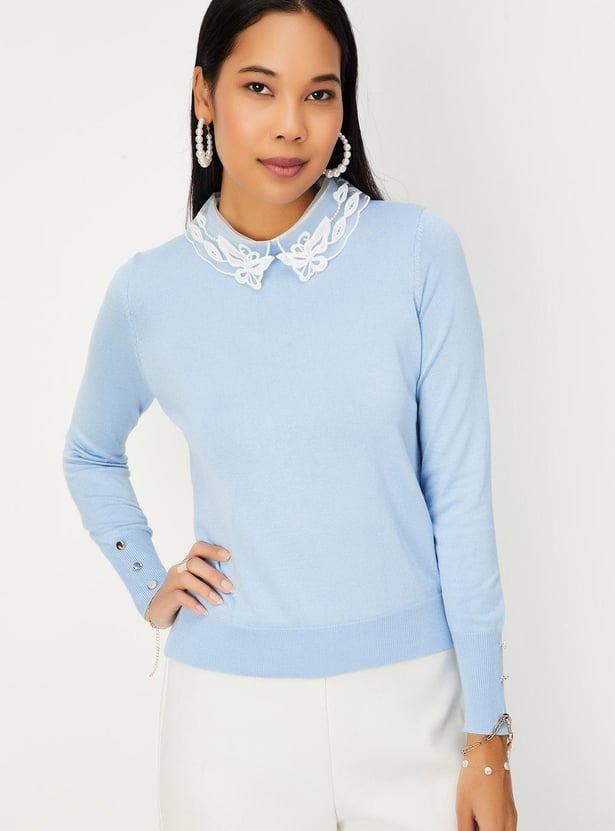 Women Lace Collar Knitted Jumper