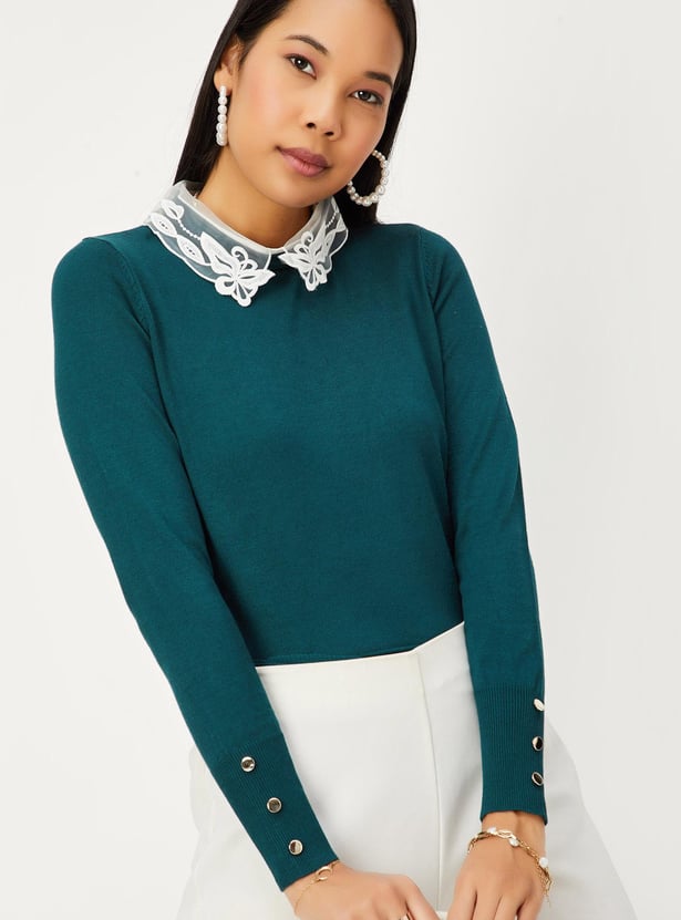Women Lace Collar Knitted Jumper