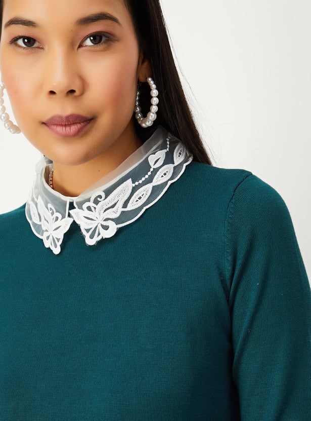 Women Lace Collar Knitted Jumper