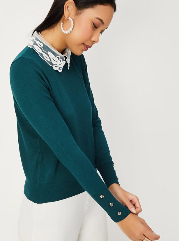 Women Lace Collar Knitted Jumper