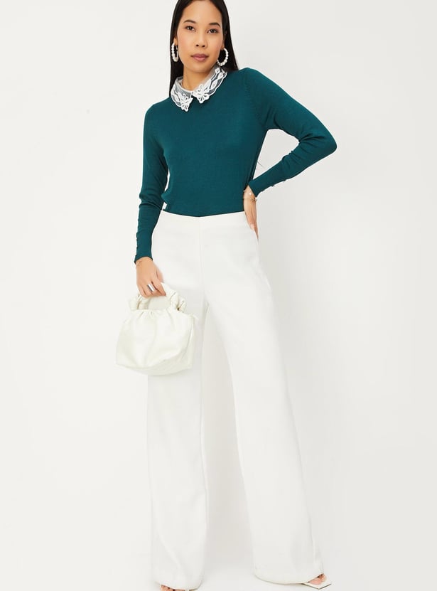 Women Lace Collar Knitted Jumper