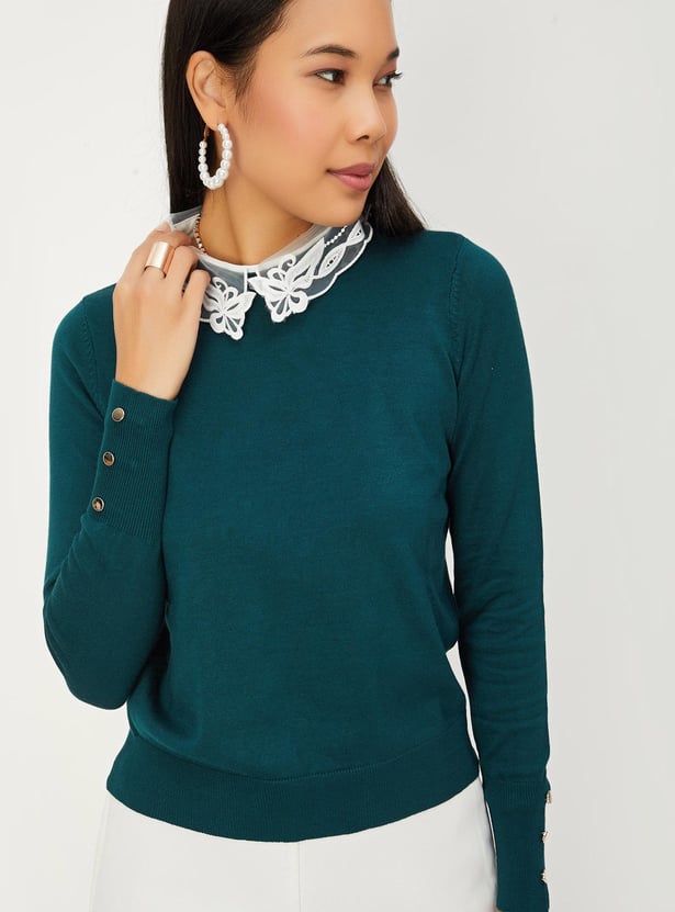 Women Lace Collar Knitted Jumper