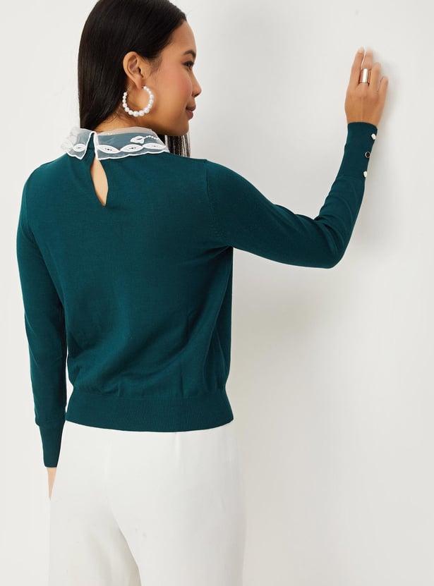 Women Lace Collar Knitted Jumper
