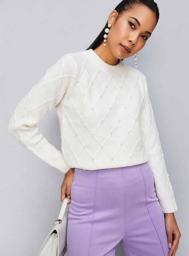 Women Pearl Embellished Sweater