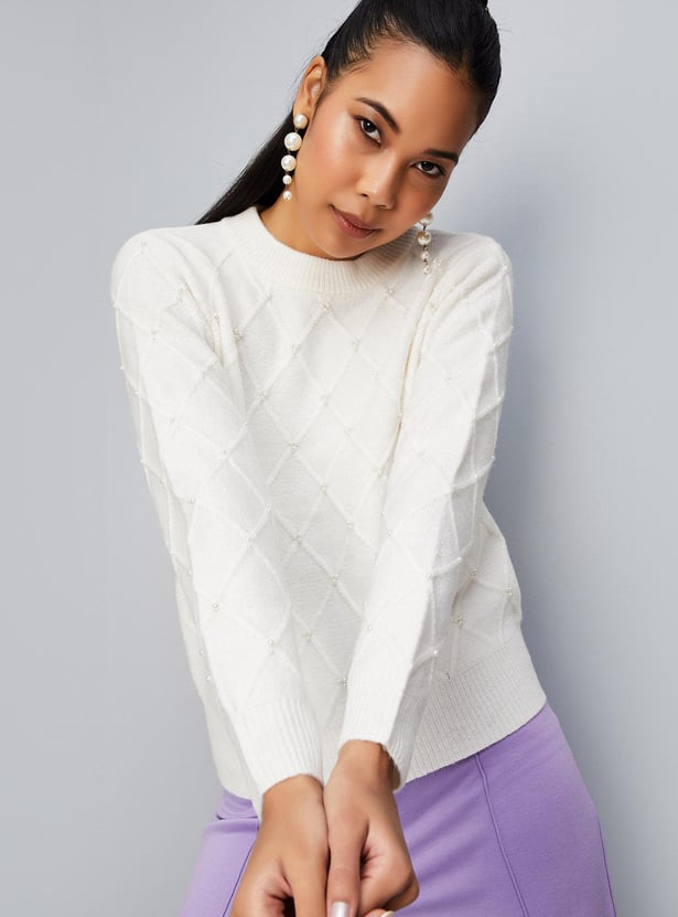 Women Pearl Embellished Sweater