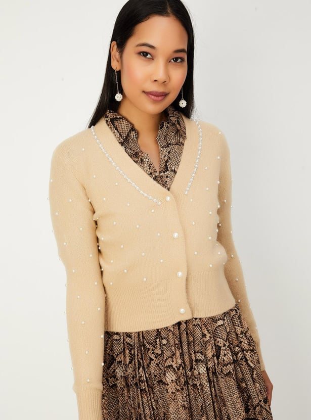 Women Pearl Embellished Cardigan