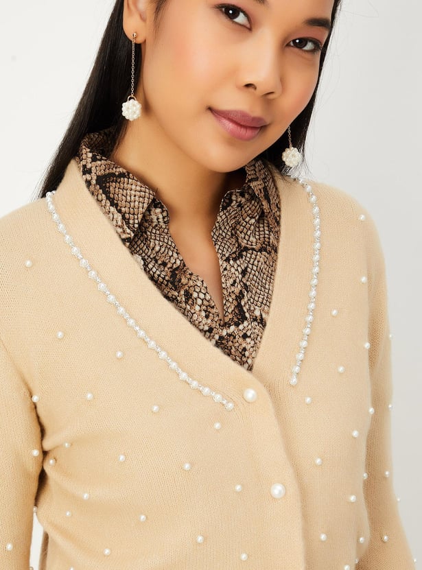 Women Pearl Embellished Cardigan