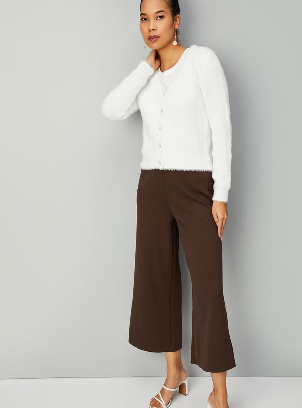 Women Fur Cardigan with Embellished Button