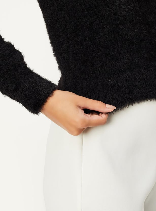 Women Fur Cardigan with Embellished Button