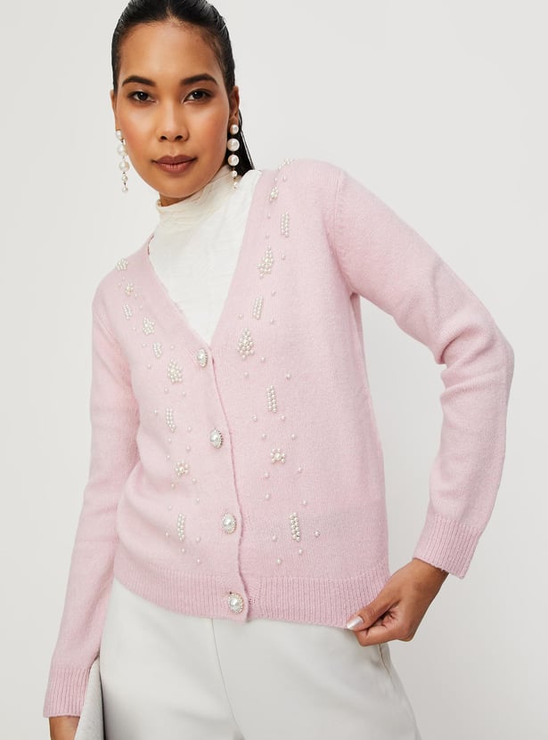 Women Pearl Embellished Cardigan