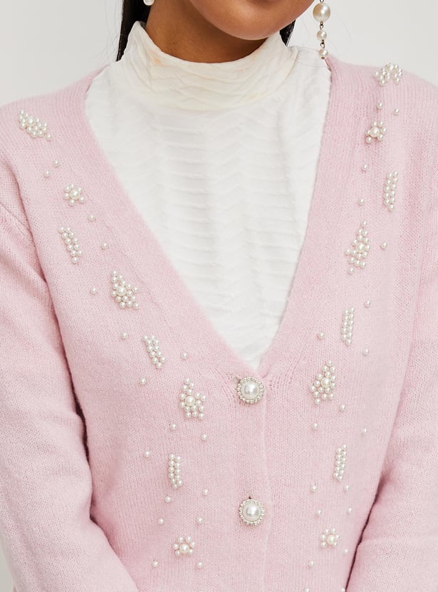 Women Pearl Embellished Cardigan