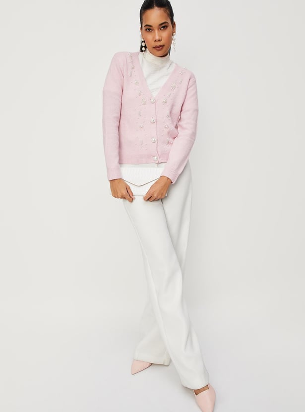Women Pearl Embellished Cardigan
