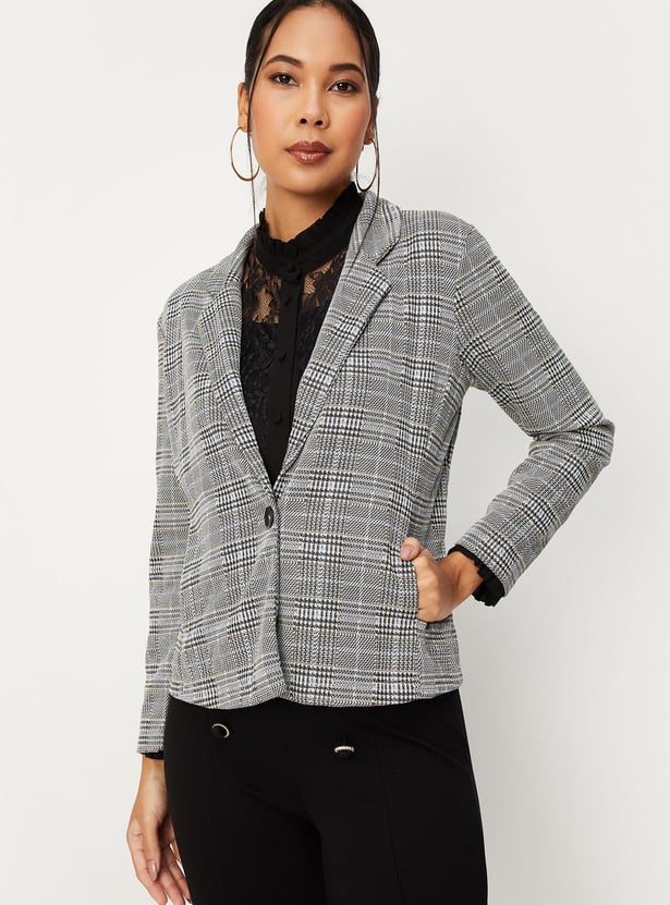 Women Checked Formal Blazer