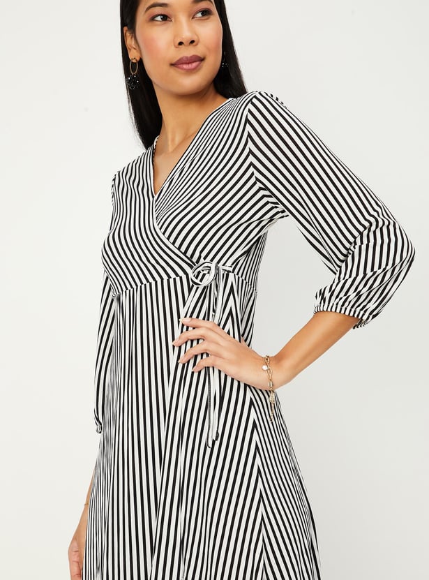 Women Striped Wrap Dress