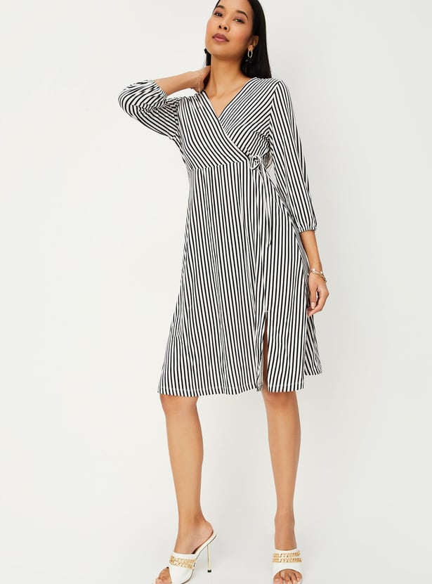 Women Striped Wrap Dress