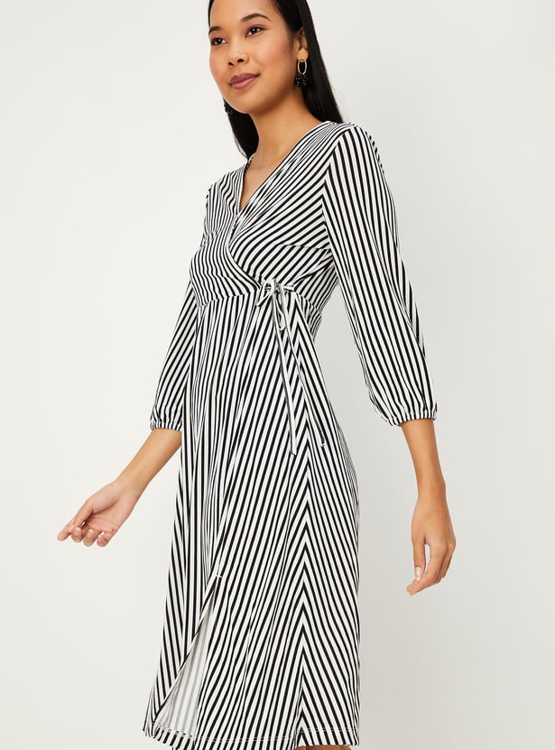 Women Striped Wrap Dress