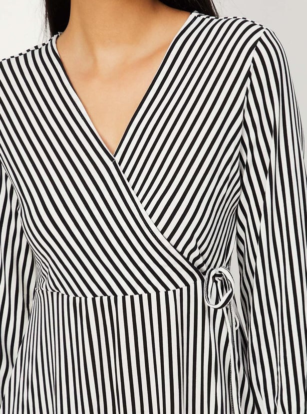 Women Striped Wrap Dress