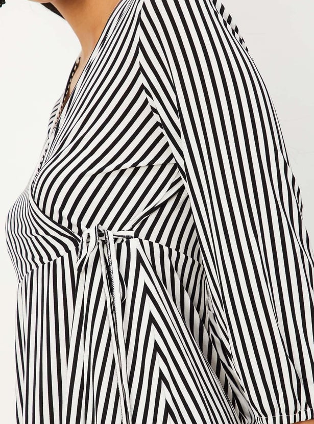 Women Striped Wrap Dress
