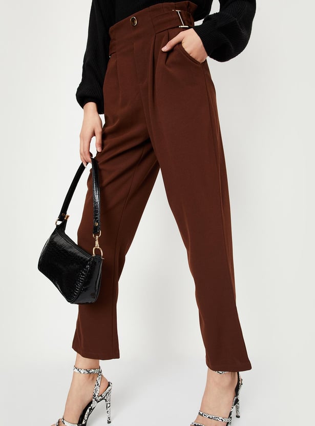 Women Solid High-Rise Trousers