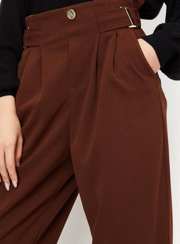 Women Solid High-Rise Trousers