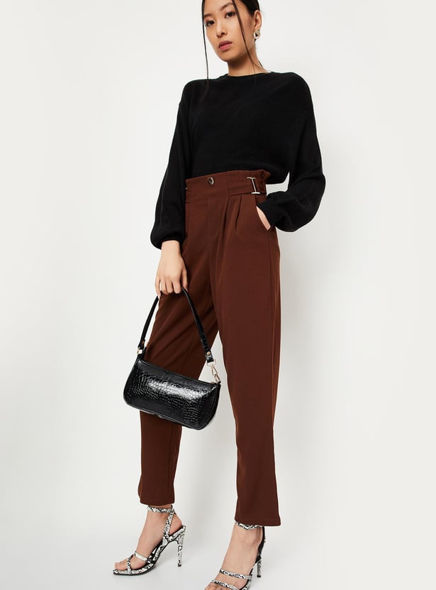 Women Solid High-Rise Trousers