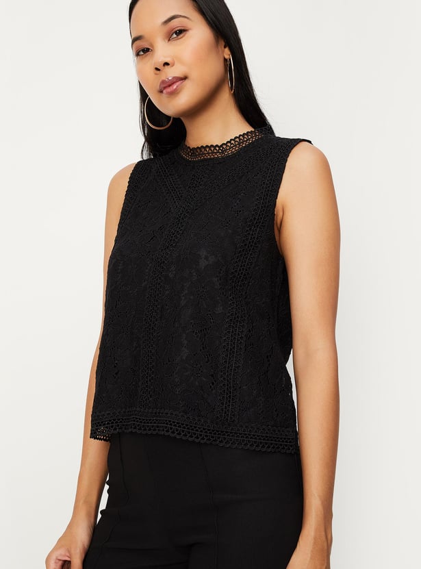 Women Lace Mock Neck Top
