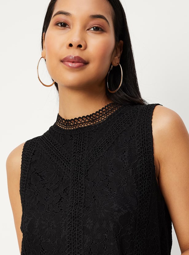Women Lace Mock Neck Top