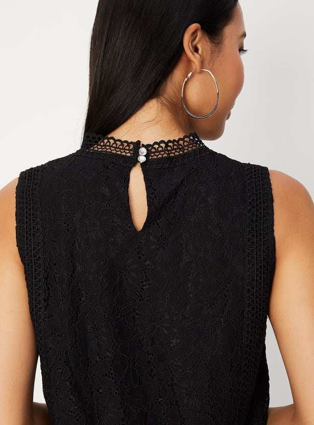 Women Lace Mock Neck Top