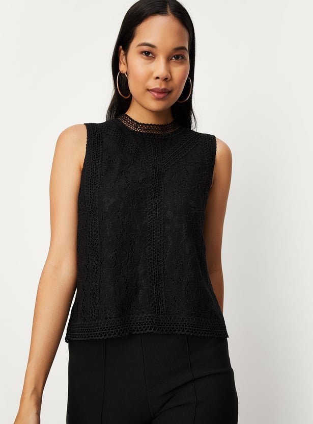 Women Lace Mock Neck Top