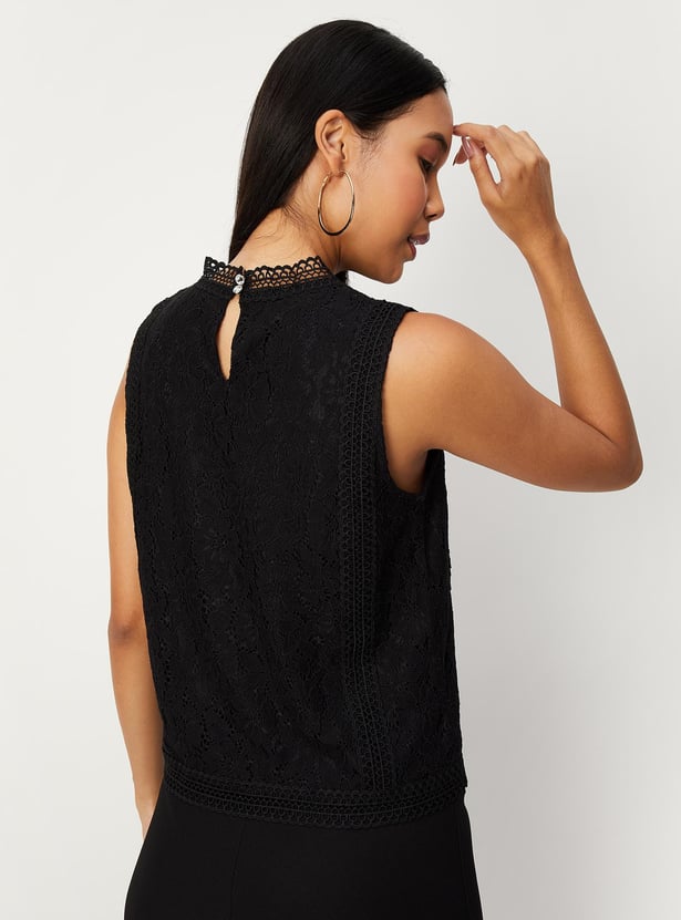 Women Lace Mock Neck Top