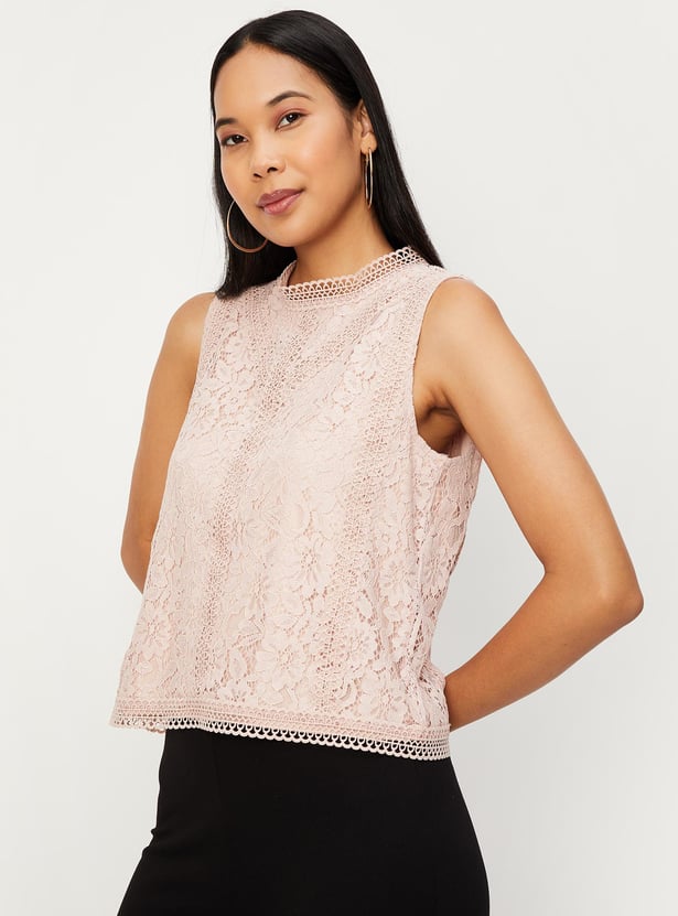 Women Lace Mock Neck Top