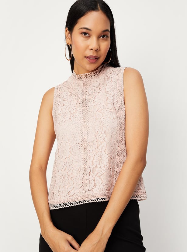 Women Lace Mock Neck Top