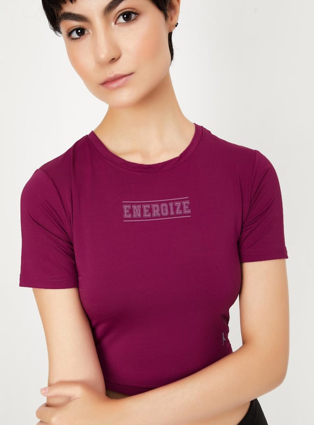 Women Printed Cropped Sports T-shirt