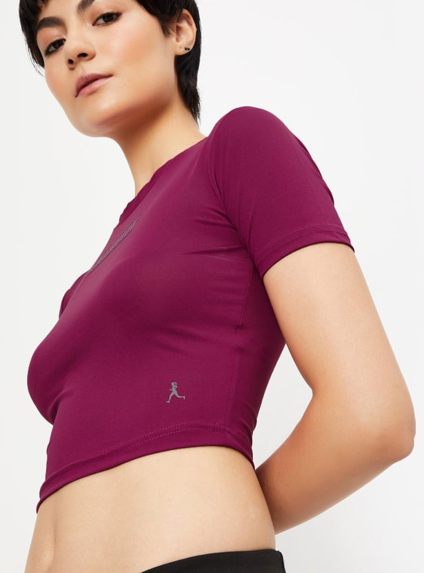 Women Printed Cropped Sports T-shirt
