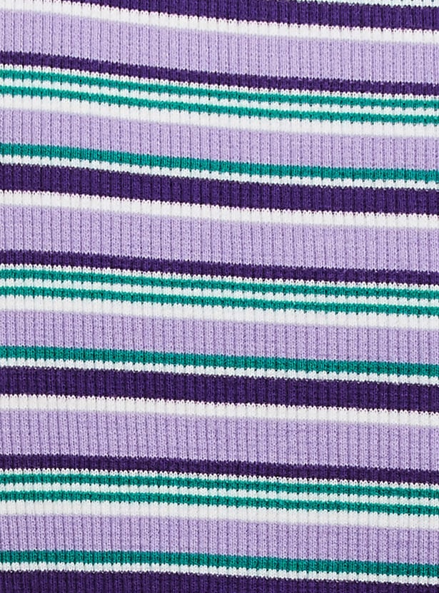 Women Striped Crop Polo T-shirt