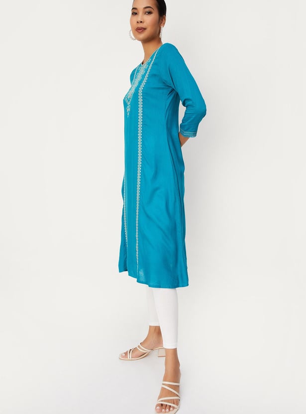 Women Embroidered Yoke Straight Kurta