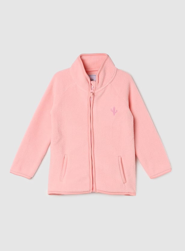 Girls Solid Stand Collar Jacket