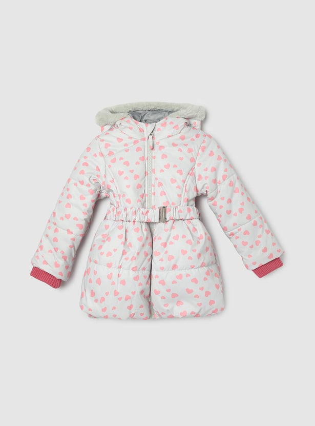 Girls Printed Hooded Padded Jacket