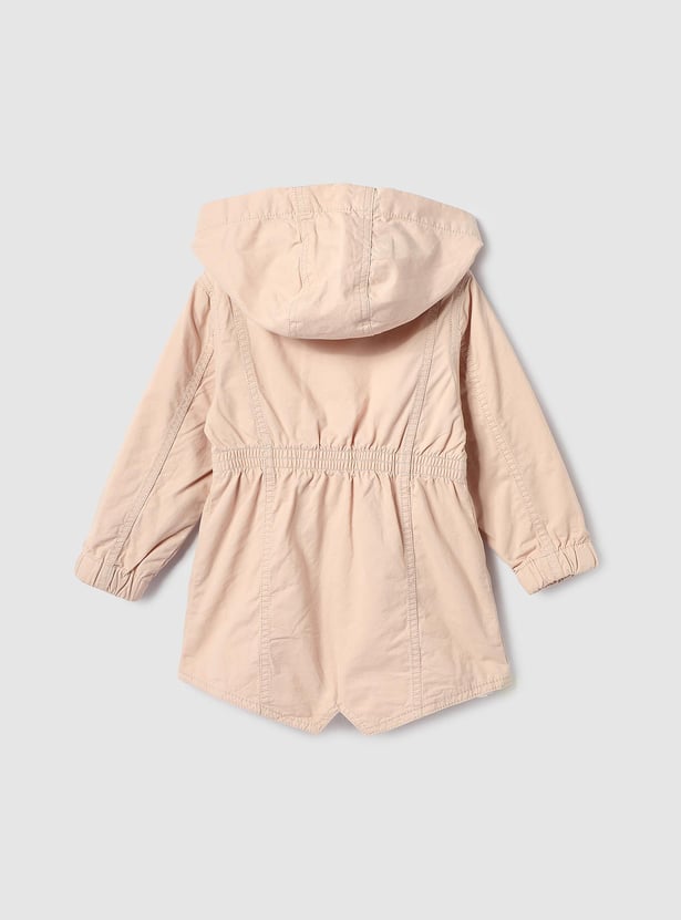 Girls Hooded Drawstring Waist Longline Jacket