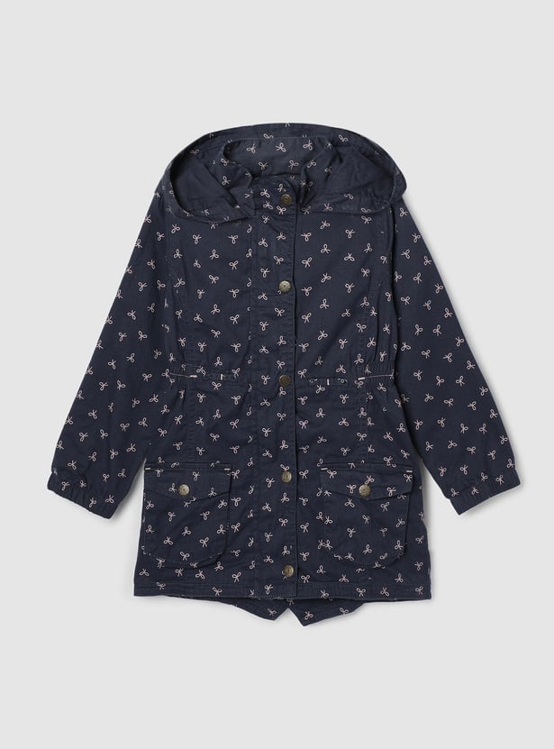 Girls Printed Hooded Longline Jacket