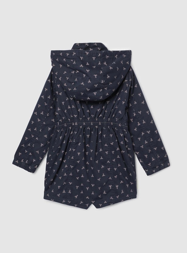 Girls Printed Hooded Longline Jacket