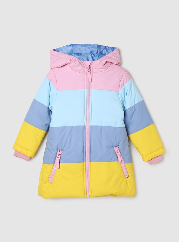 Girls Colourblocked Hooded Puffer Jacket