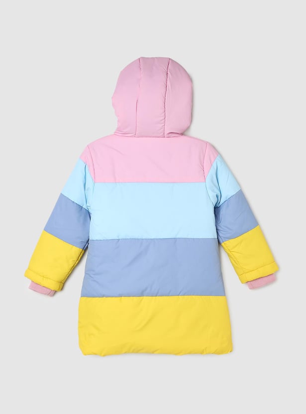 Girls Colourblocked Hooded Puffer Jacket