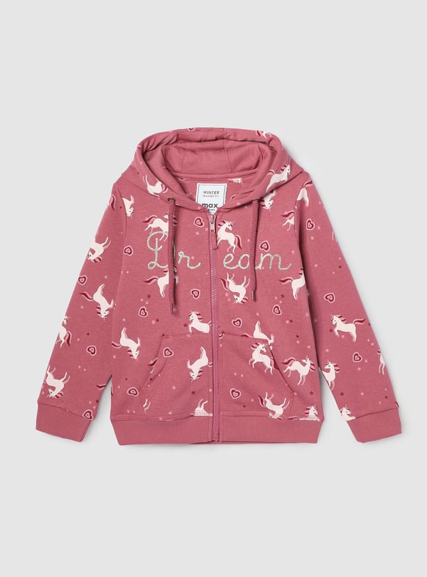 Girls Unicorn Printed Hooded Sweatshirt