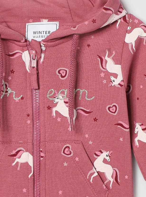 Girls Unicorn Printed Hooded Sweatshirt